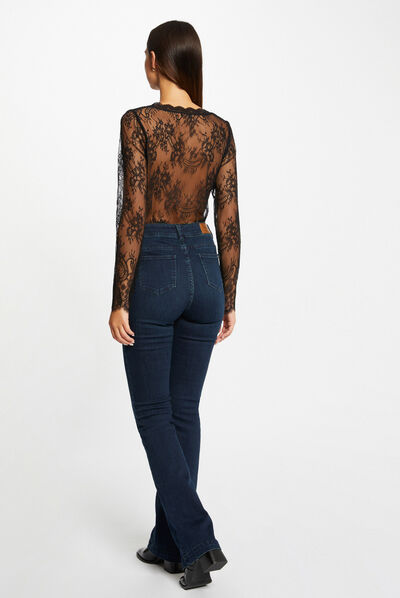 T-shirt manches longues à dentelle noir femme