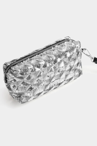 Trousse de maquillage à sequins argente femme