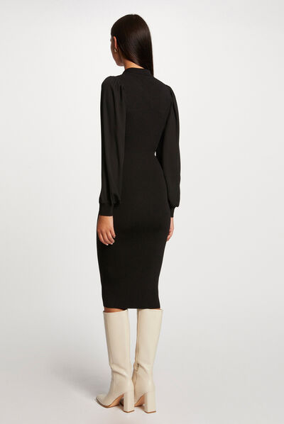 Robe pull ajustée avec boutons noir femme