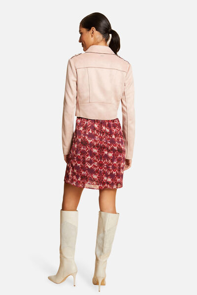 Blouson droit zippé suédine rose femme