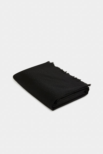 Écharpe avec franges et strass noir femme