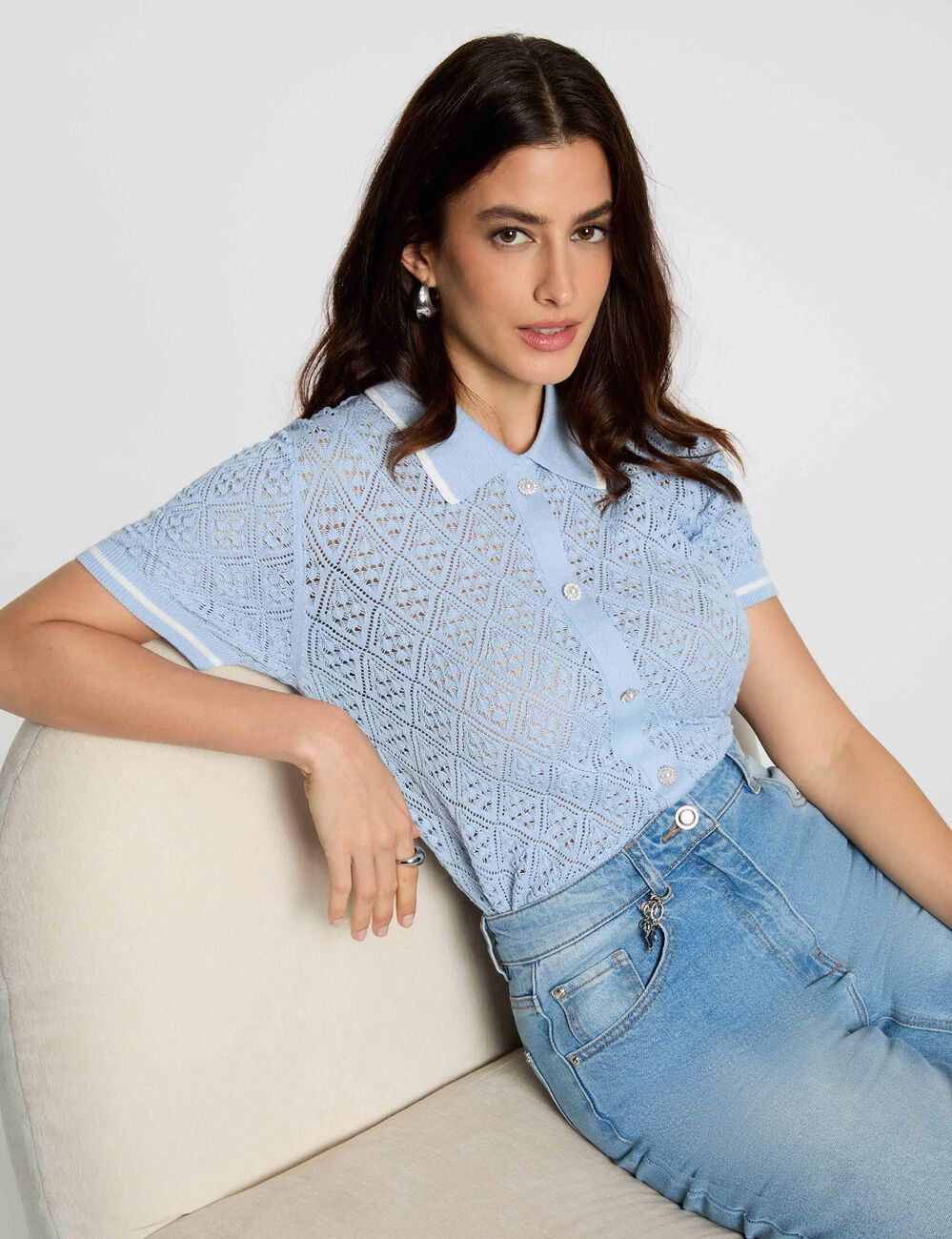 Gilet ajust&eacute; col &agrave; revers bleu ciel femme