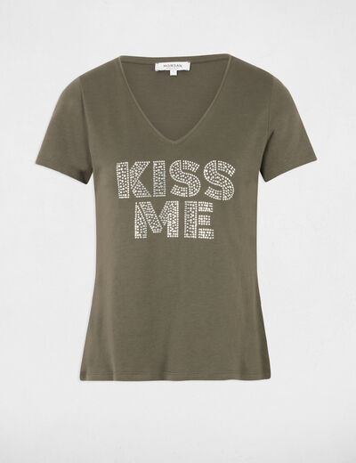 T-shirt à inscription vert kaki femme