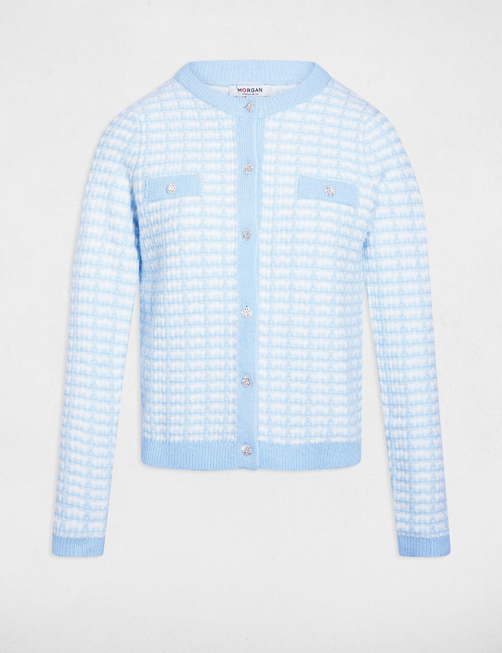 Gilet ajust&eacute; jacquard bleu ciel femme