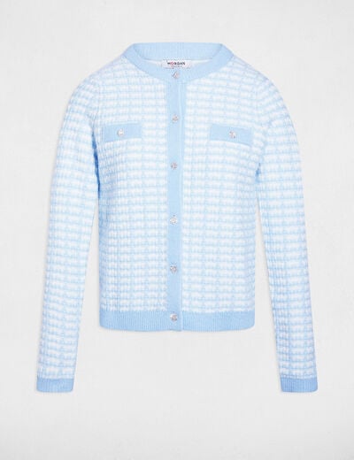 Gilet ajust&eacute; jacquard bleu ciel femme