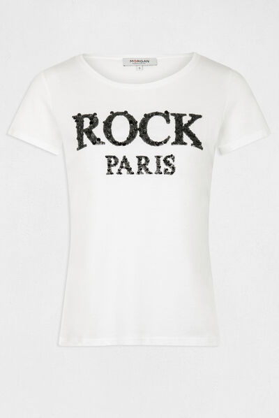 T-shirt manches courtes à inscription noir femme