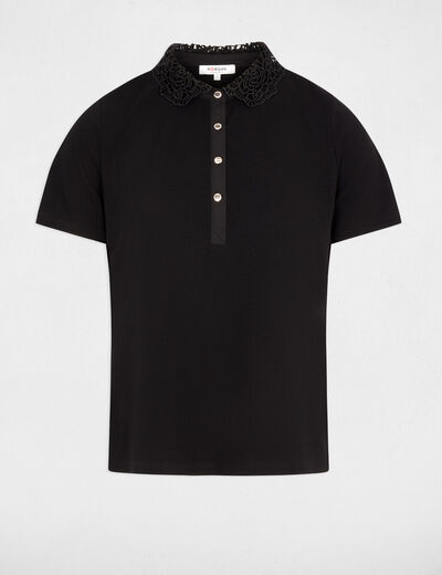 Maille l&eacute;g&egrave;re col dentelle noir femme