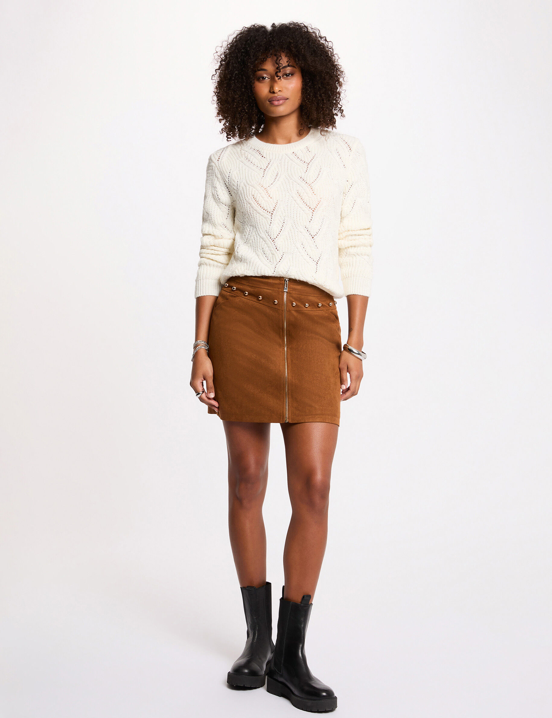 Jupe courte ajustée cognac femme