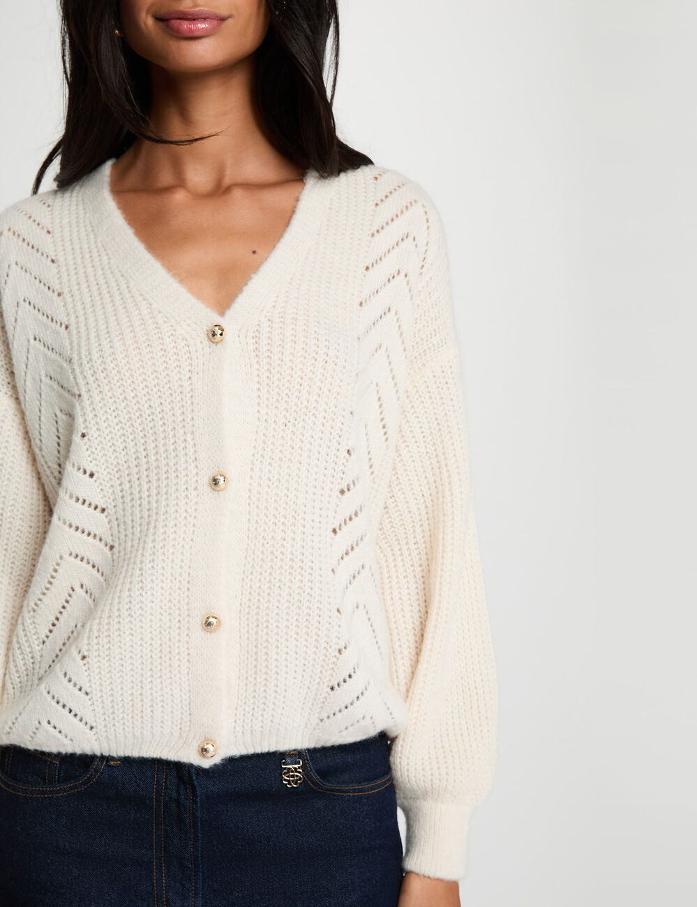Gilet col v ivoire femme