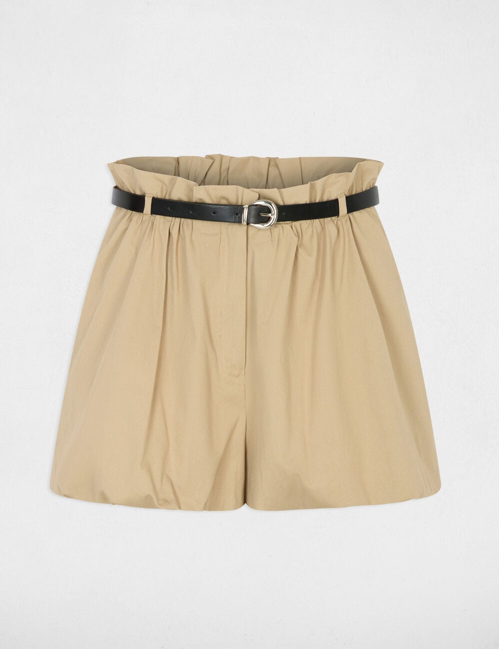 Short large taille haute beige femme