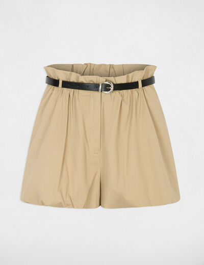 Short large taille haute beige femme