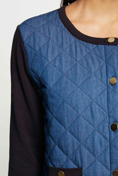 Gilet manches longues devant en jean marine femme