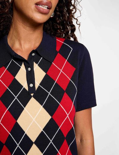 Pull col polo bleu marine femme