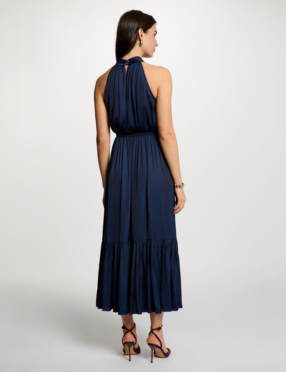 Robe longue &eacute;vas&eacute;e fluide bleu marine femme