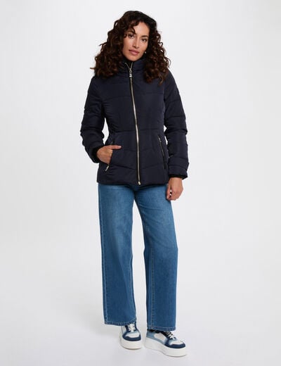 Doudoune courte ajust&eacute;e bleu marine femme