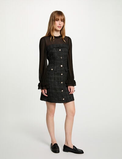 Robe tweed manches longues noir femme