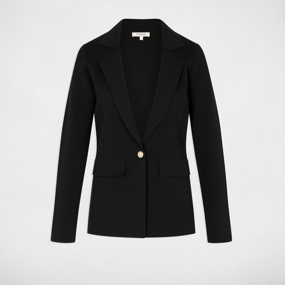 Veste cintr&eacute;e col &agrave; revers noir femme