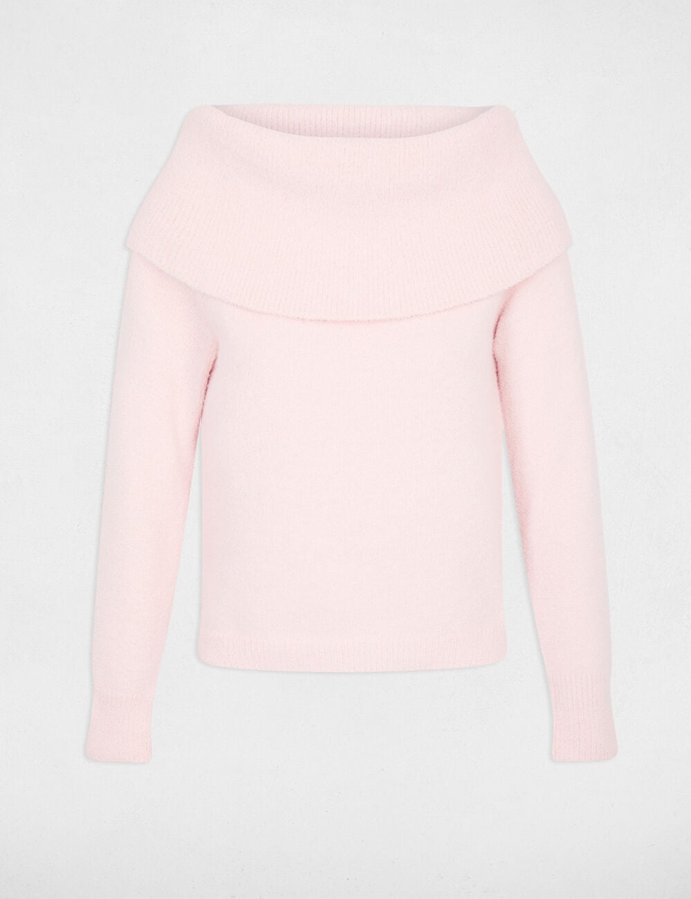 Pull col bardot rose clair femme
