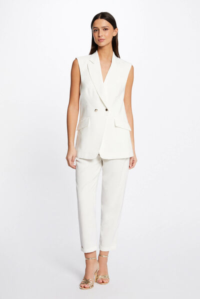 Pantalon droit fluide 7/8ème ecru femme