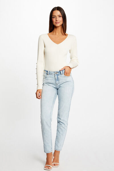 Jeans droit avec ornements métalliques jean bleached femme