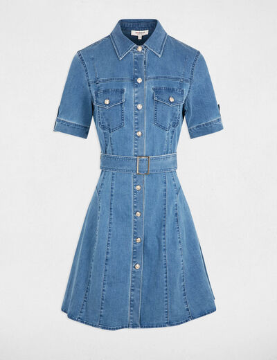 Robe courte patineuse en jean denim stone femme
