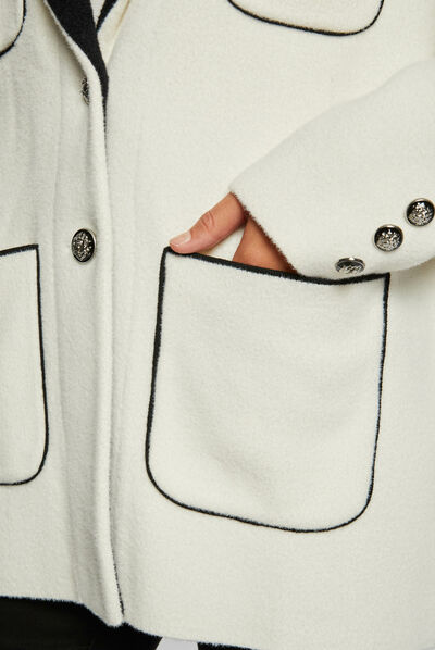 Gilet droit avec poches ecru femme