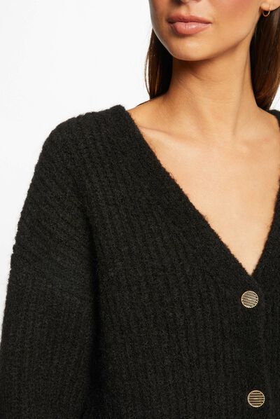 Gilet droit boutonné col en V noir femme