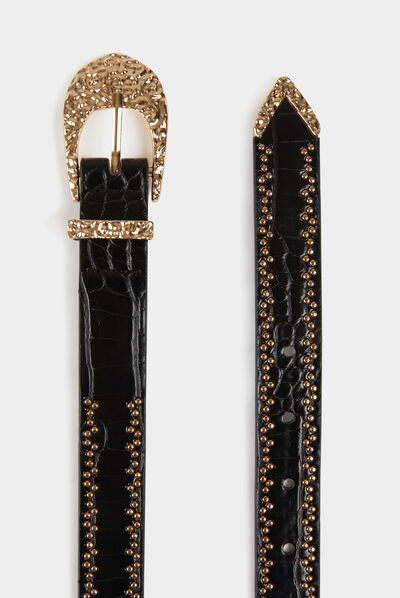 Ceinture croco avec clous noir femme