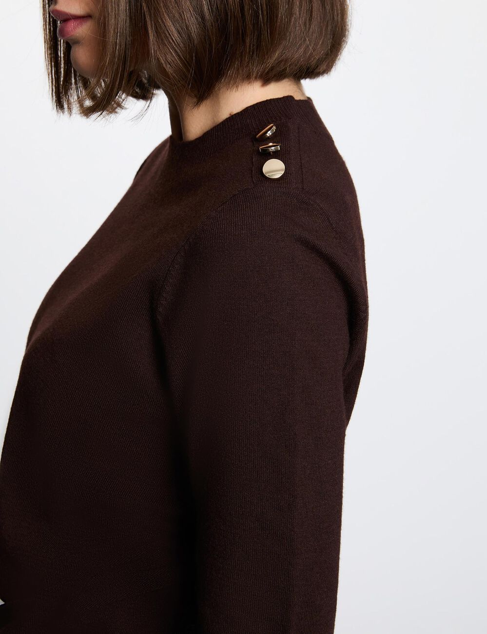 Pull col rond manches courtes marron fonc&eacute; femme