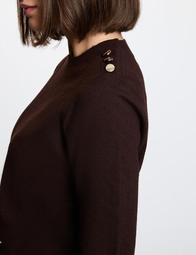 Pull col rond manches courtes marron fonc&eacute; femme