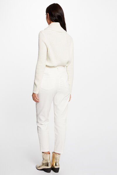 Pull manches longues à col roulé ecru femme