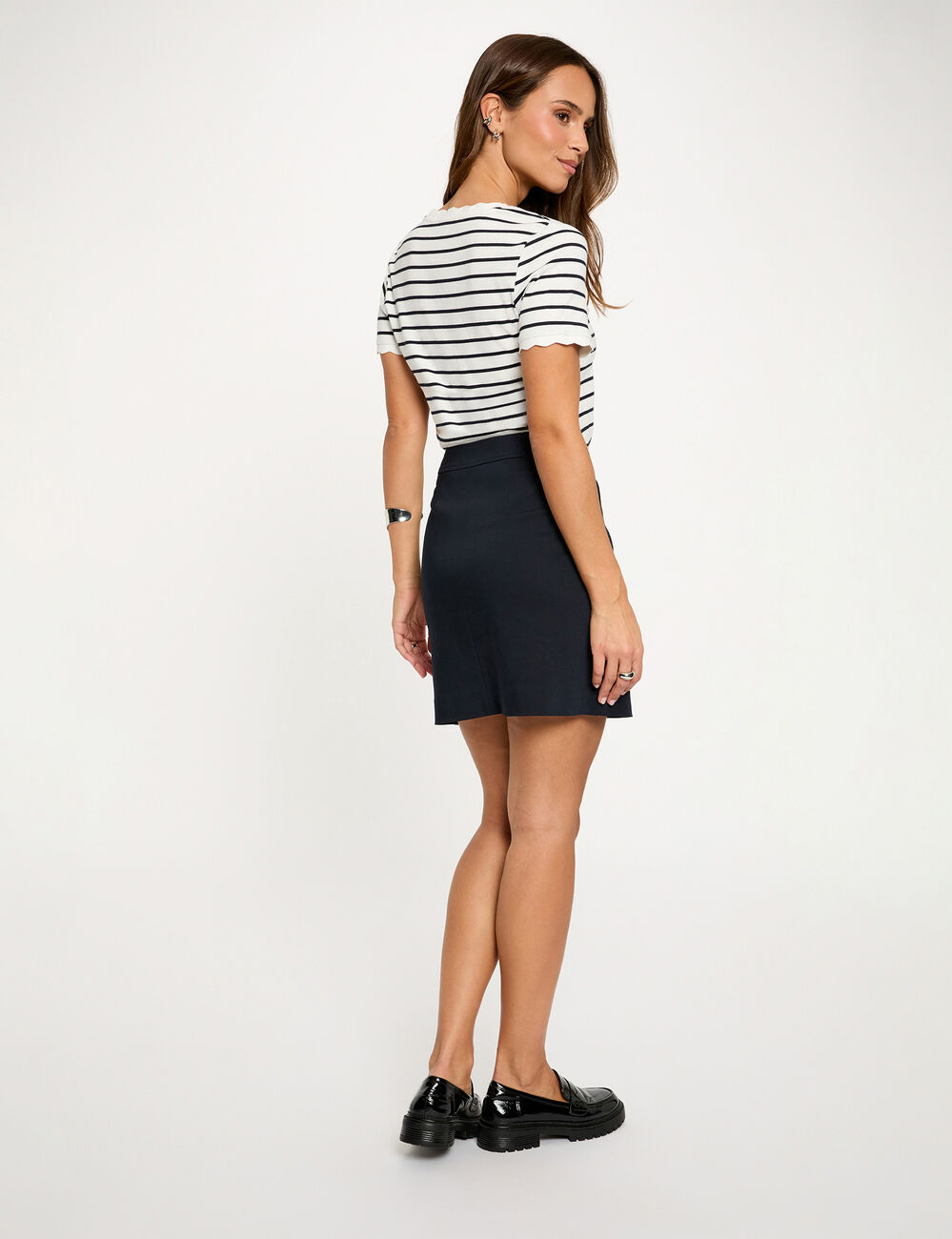 Jupe courte zipp&eacute;e bleu marine femme