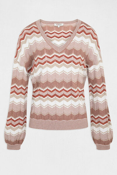 Pull manches longues imprimé chevron vieux rose femme