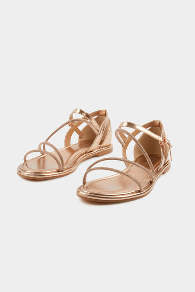 Sandales plates avec détails strass vieux rose femme
