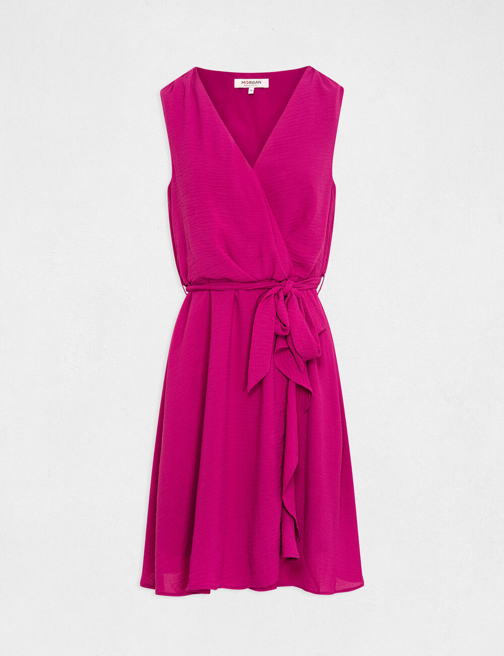 Robe portefeuille fluide ceintur&eacute;e framboise femme