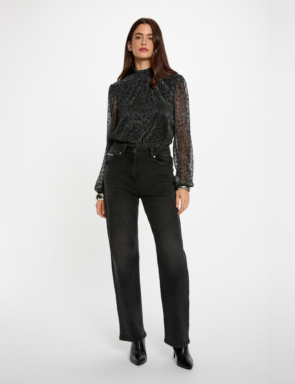 T-shirt col montant noir femme