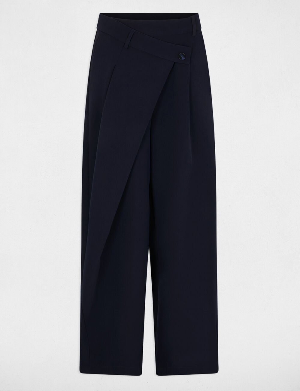 Pantalon large taille haute bleu marine femme