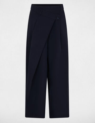 Pantalon large taille haute bleu marine femme