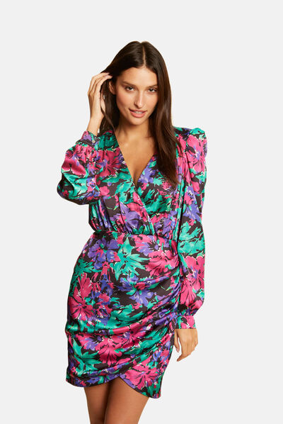Robe ajustée drapée imprimé floral multico femme