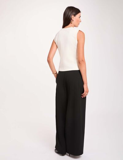 Pantalon taille haute large noir femme