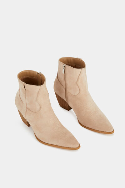 Bottines western à talons beige femme