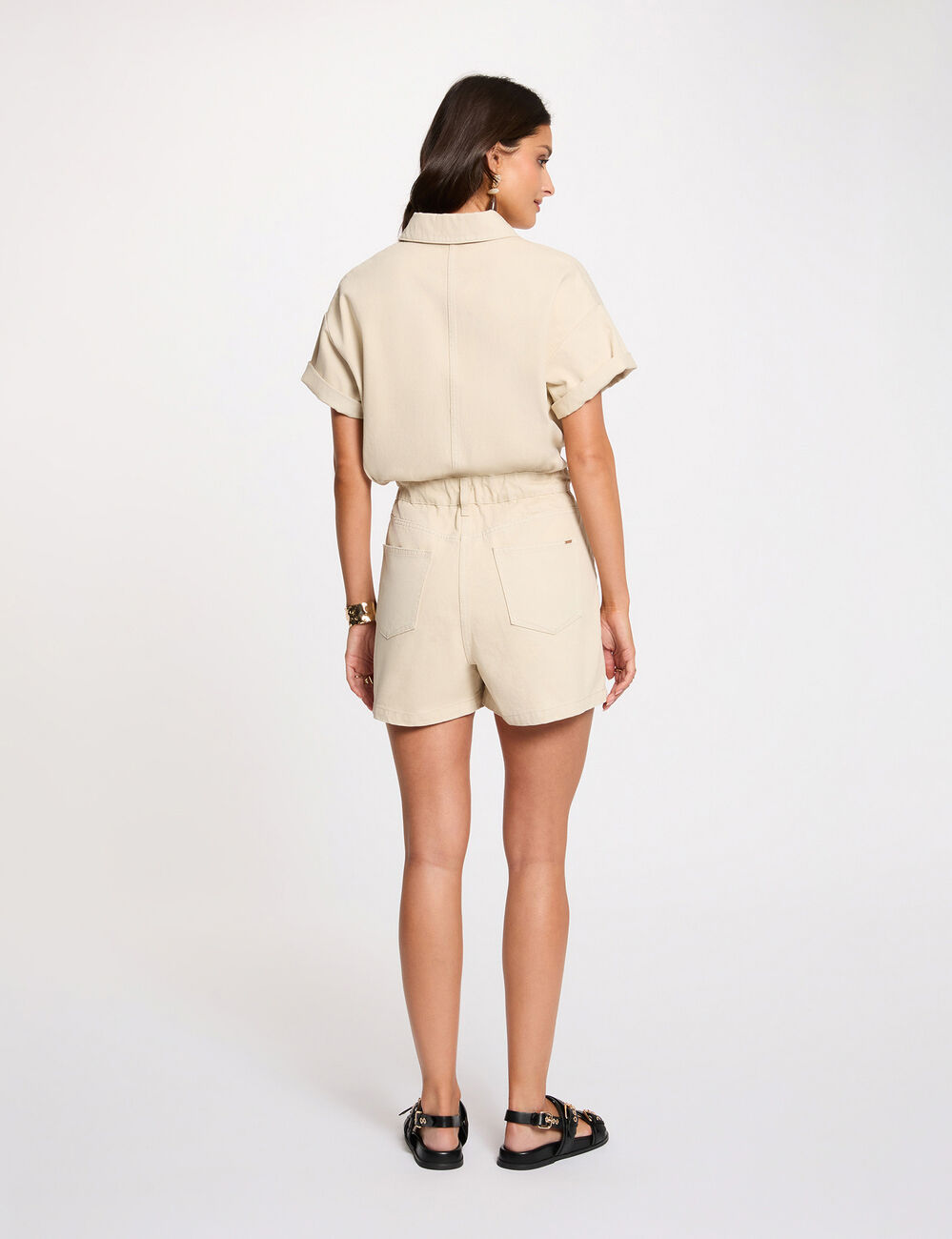 Combishort jean ajust&eacute; beige clair femme