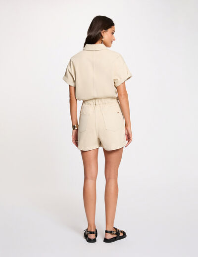 Combishort jean ajust&eacute; beige clair femme