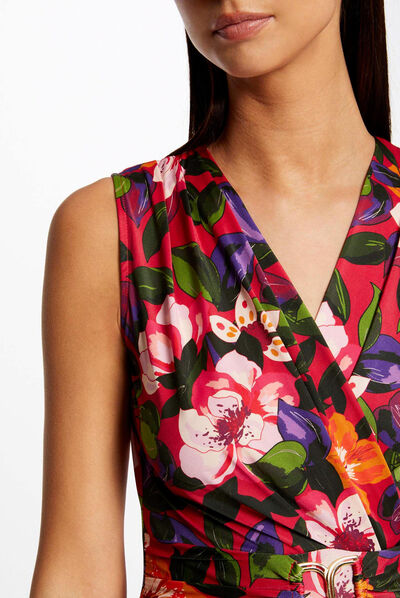 Robe ajustée drapée imprimé floral multico femme