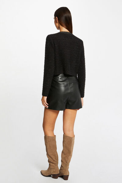 Gilet col rond boutonné noir femme