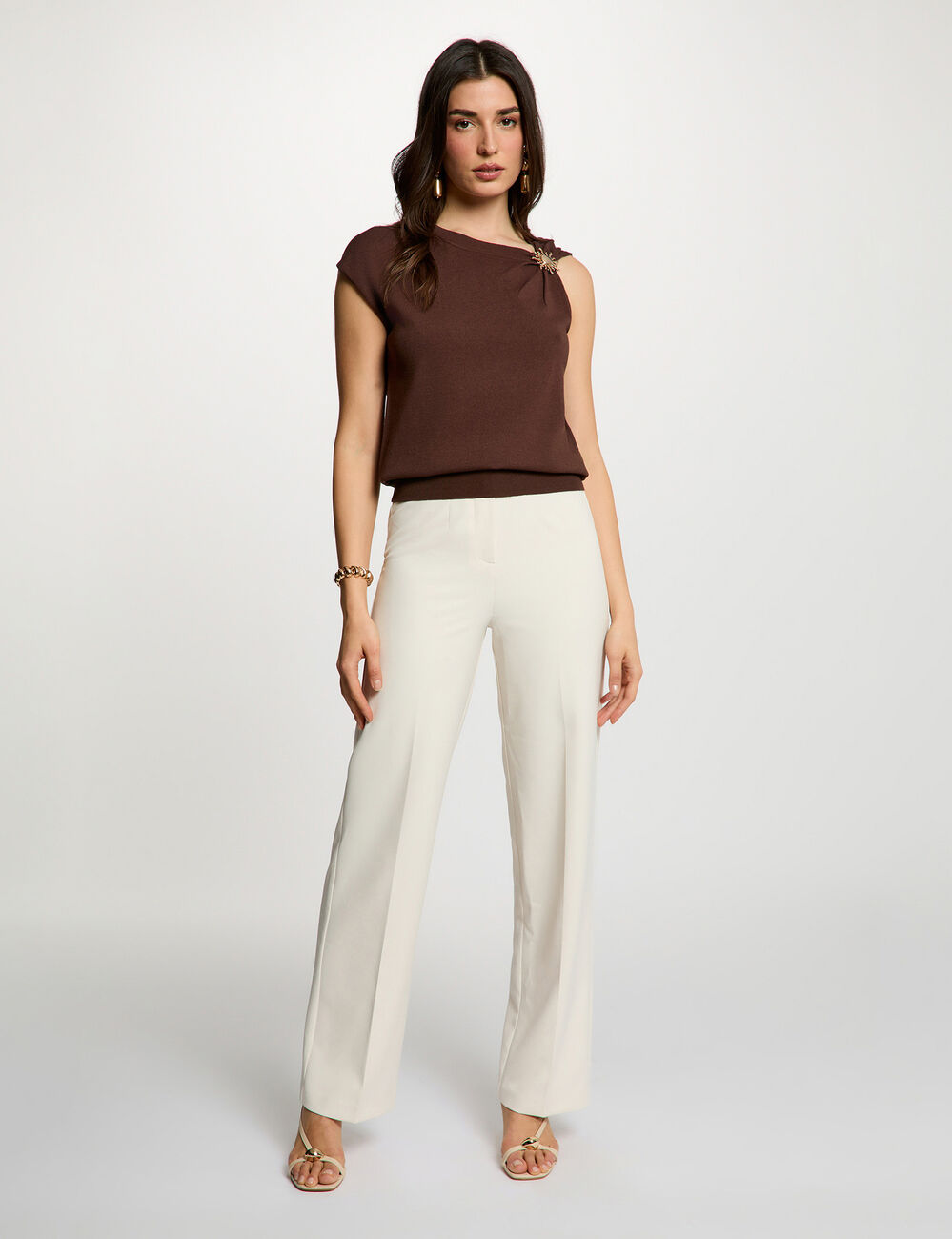 Top asym&eacute;trique sans manches marron fonc&eacute; femme