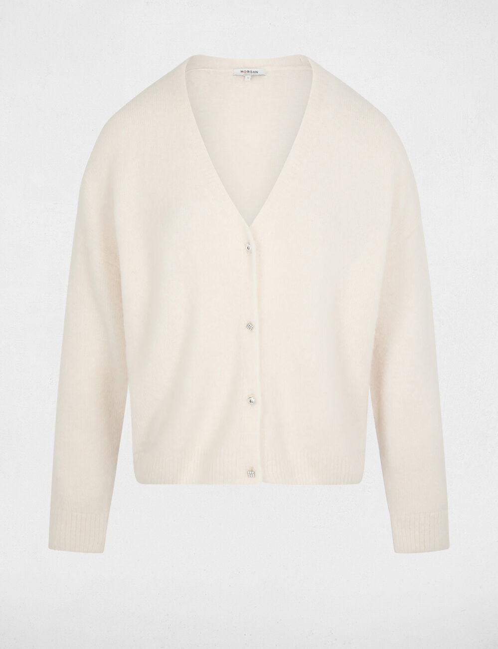 Gilet tricot col v ivoire femme