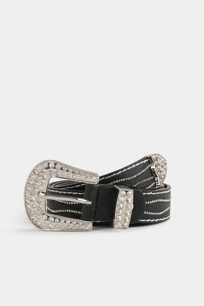 Ceinture avec strass noir femme