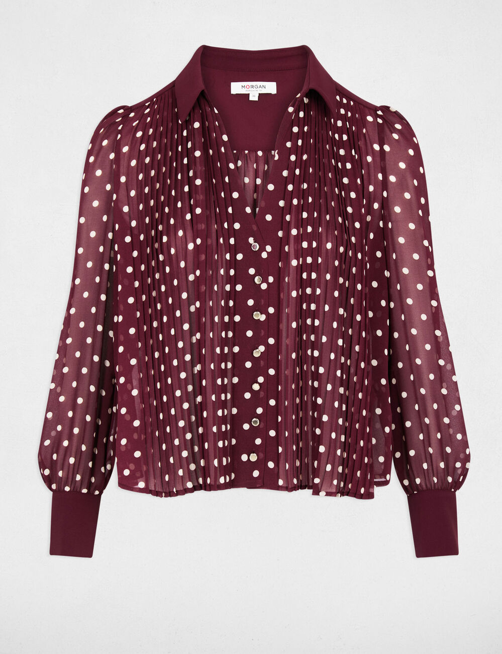 Chemise manches longues &agrave; pois bordeaux femme