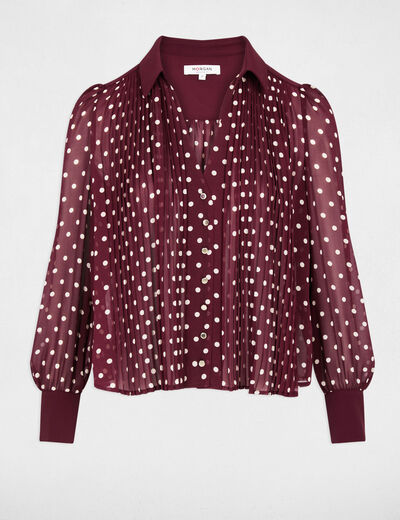 Chemise manches longues &agrave; pois bordeaux femme
